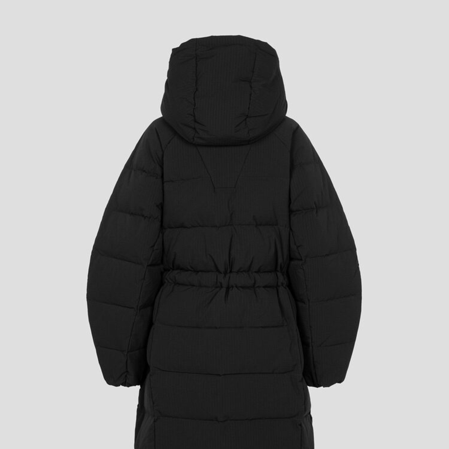 GANNI Tech Seersucker Puffer Coat – Black