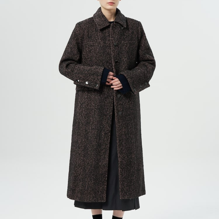 GANNI Herringbone Wool Coat – Brown
