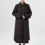 GANNI Herringbone Wool Coat – Brown