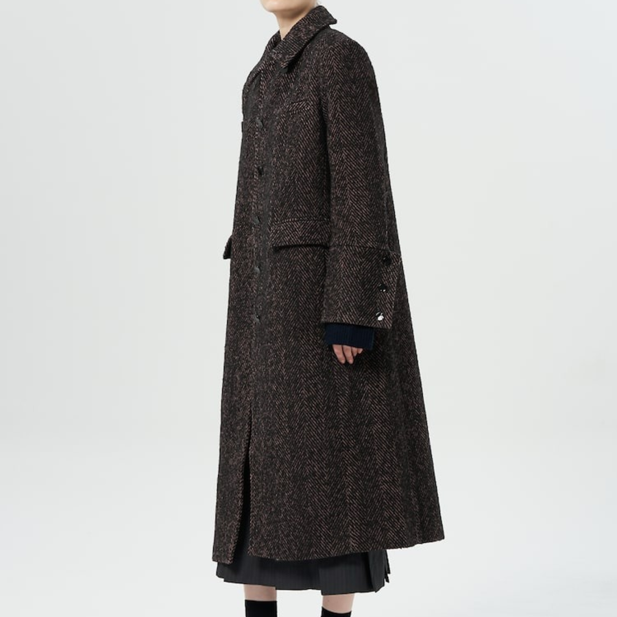 GANNI Herringbone Wool Coat – Brown