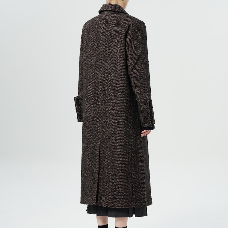 GANNI Herringbone Wool Coat – Brown