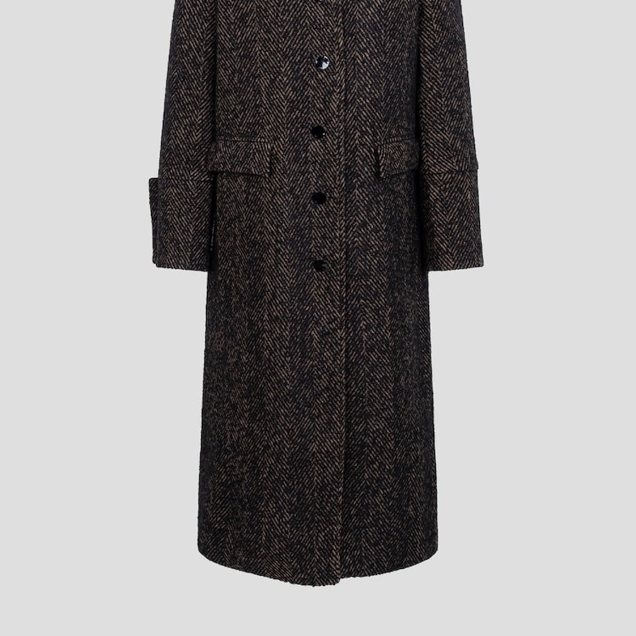 GANNI Herringbone Wool Coat – Brown
