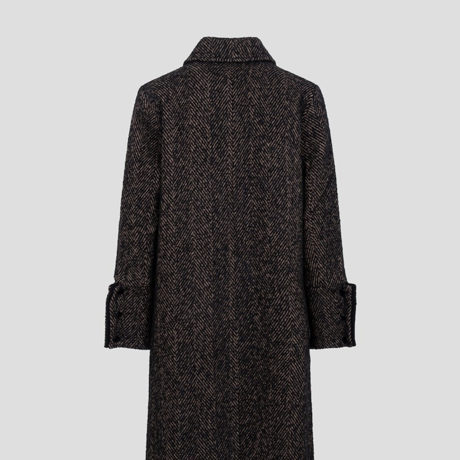 GANNI Herringbone Wool Coat – Brown