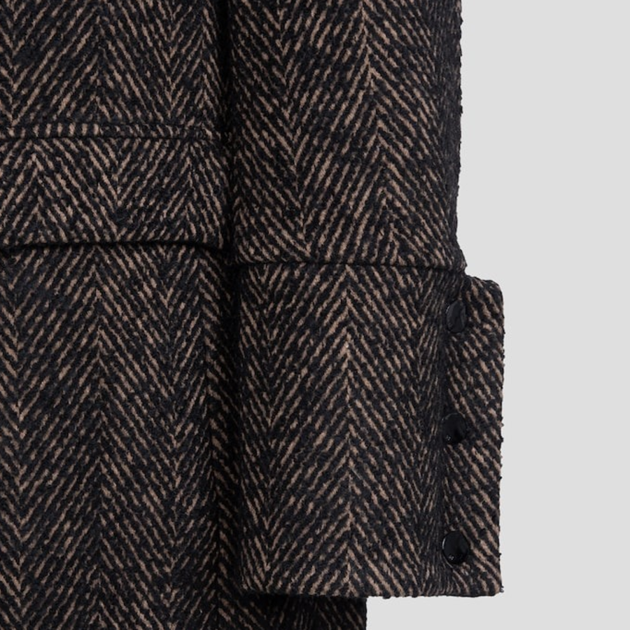 GANNI Herringbone Wool Coat – Brown