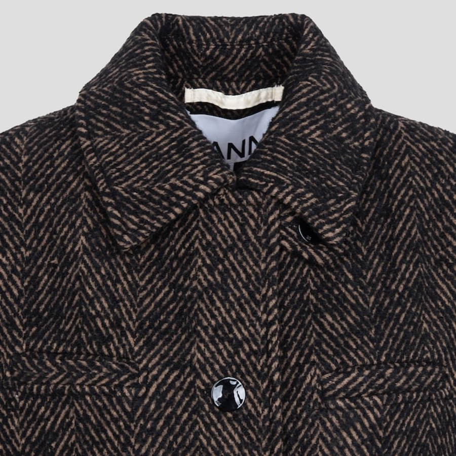 GANNI Herringbone Wool Coat – Brown