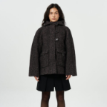 GANNI Herringbone Wool Midi Jacket – Brown