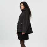 GANNI Herringbone Wool Midi Jacket – Brown