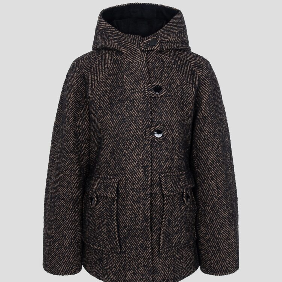 GANNI Herringbone Wool Midi Jacket – Brown