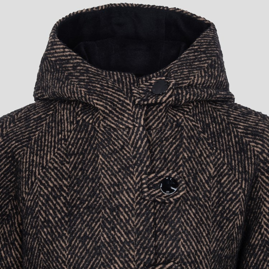 GANNI Herringbone Wool Midi Jacket – Brown