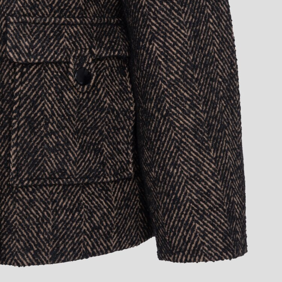 GANNI Herringbone Wool Midi Jacket – Brown