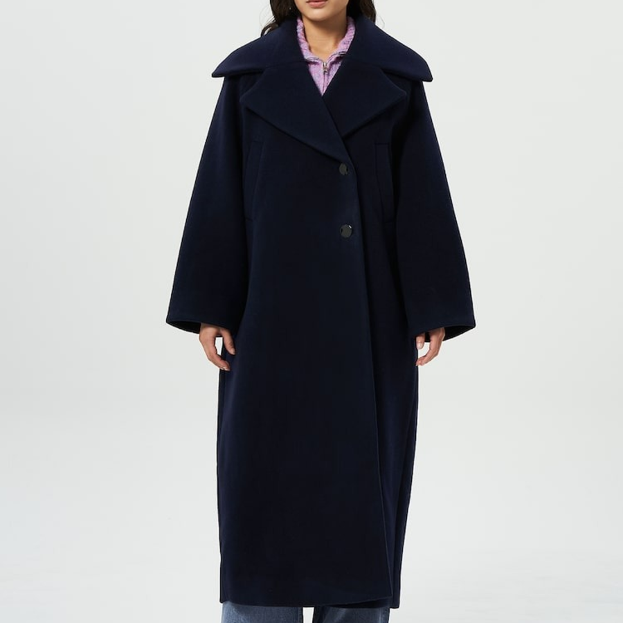 GANNI Boiled Wool Large Collar Coat – Navy