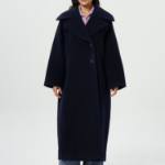 GANNI Boiled Wool Large Collar Coat – Navy