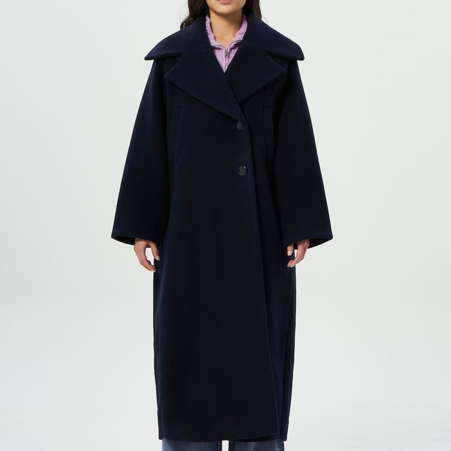 GANNI Boiled Wool Large Collar Coat – Navy