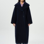 GANNI Boiled Wool Large Collar Coat – Navy