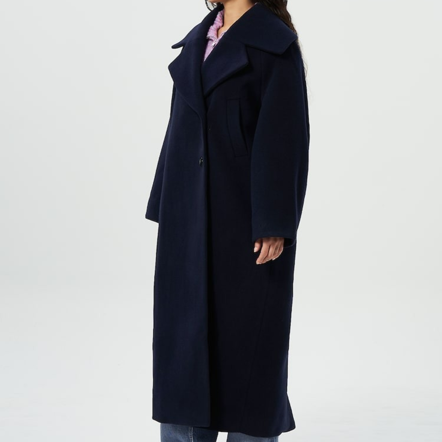 GANNI Boiled Wool Large Collar Coat – Navy