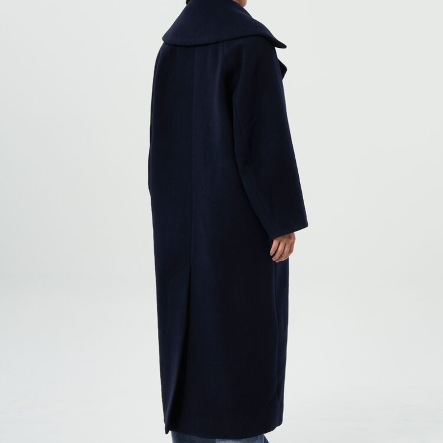GANNI Boiled Wool Large Collar Coat – Navy