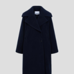 GANNI Boiled Wool Large Collar Coat – Navy