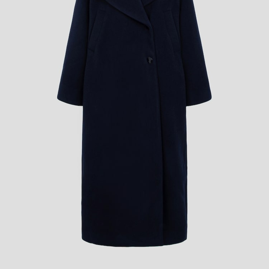 GANNI Boiled Wool Large Collar Coat – Navy