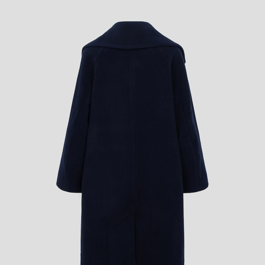 GANNI Boiled Wool Large Collar Coat – Navy