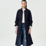 GANNI Seersucker Cotton Long Coat – Sky Captain