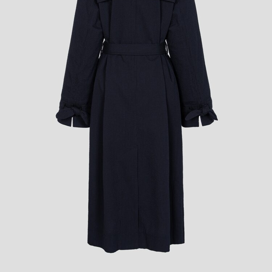 GANNI Seersucker Cotton Long Coat – Sky Captain