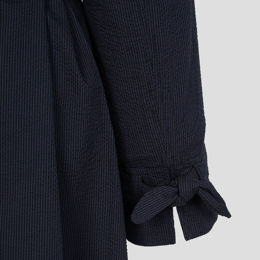 GANNI Seersucker Cotton Long Coat – Sky Captain