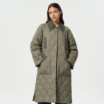 GANNI Quilt Raglan Midi Coat – Kalamata