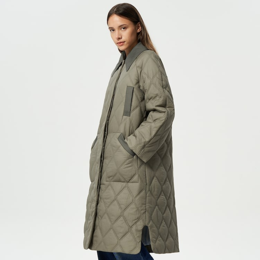 GANNI Quilt Raglan Midi Coat – Kalamata