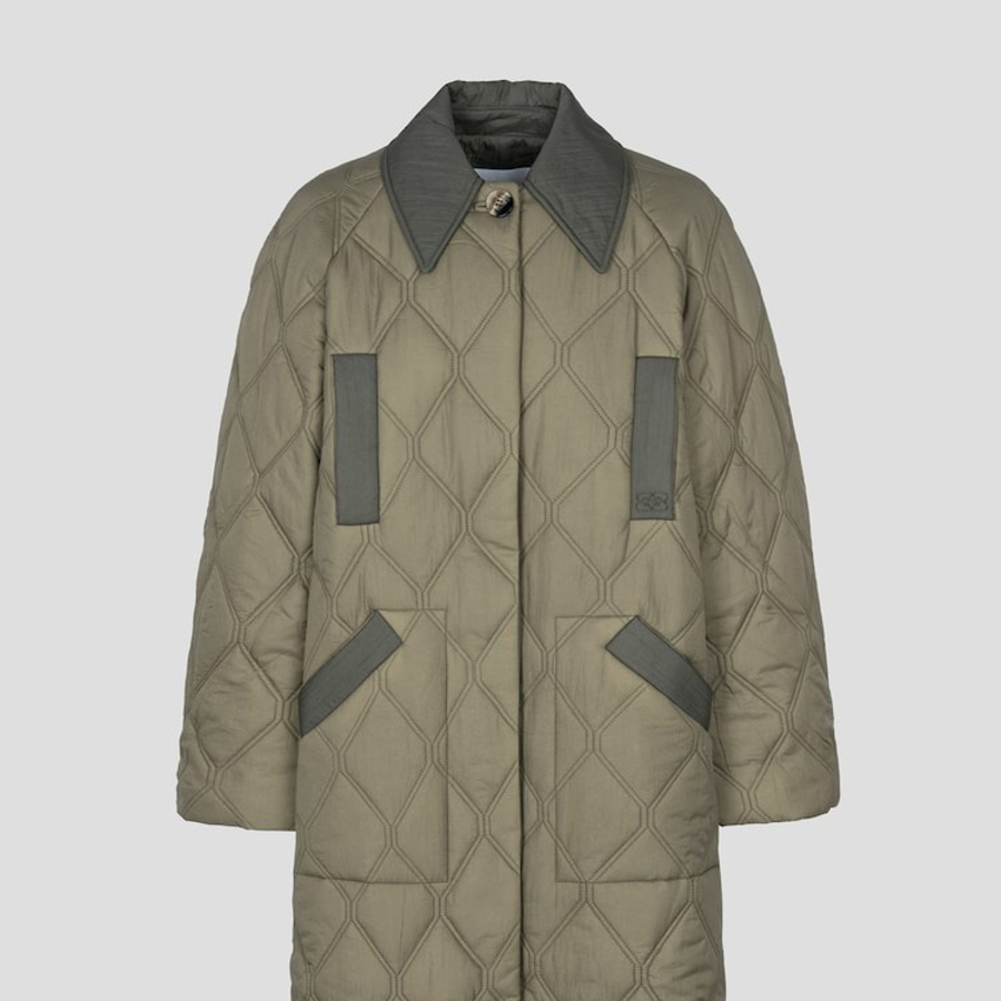 GANNI Quilt Raglan Midi Coat – Kalamata