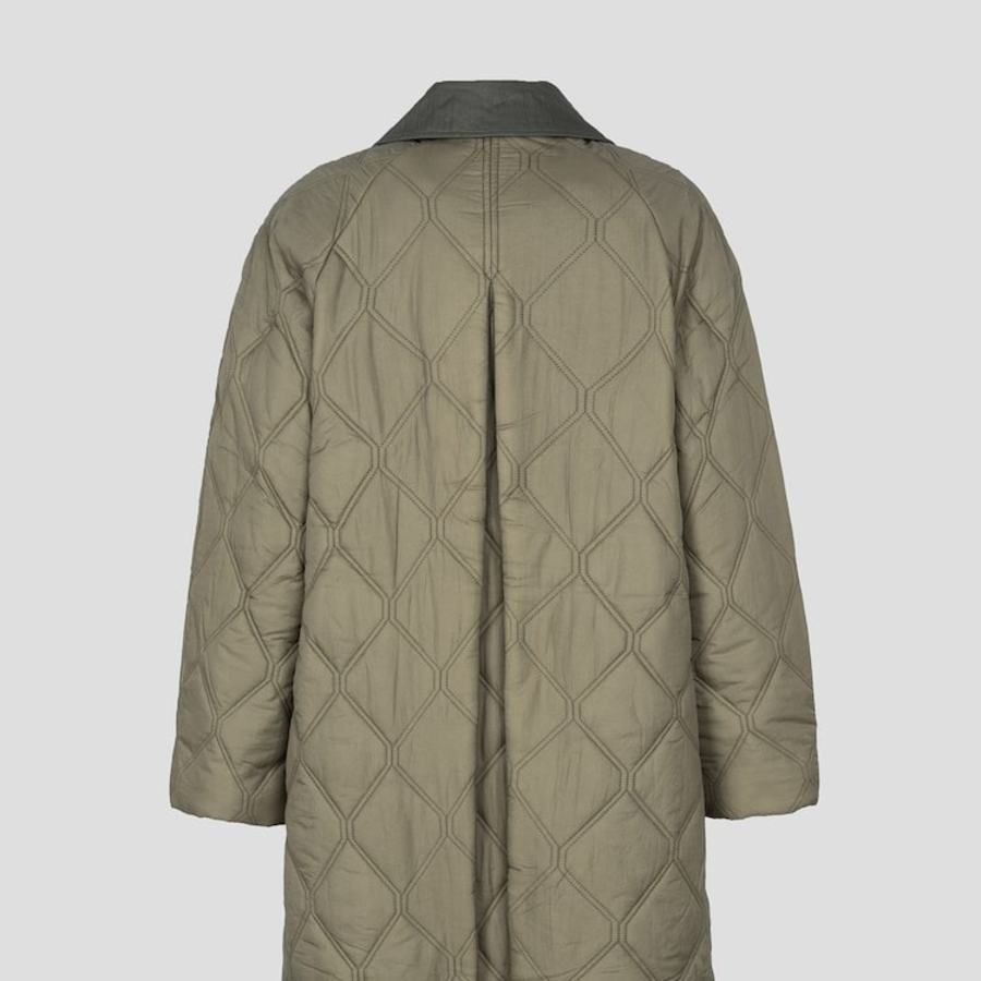 GANNI Quilt Raglan Midi Coat – Kalamata