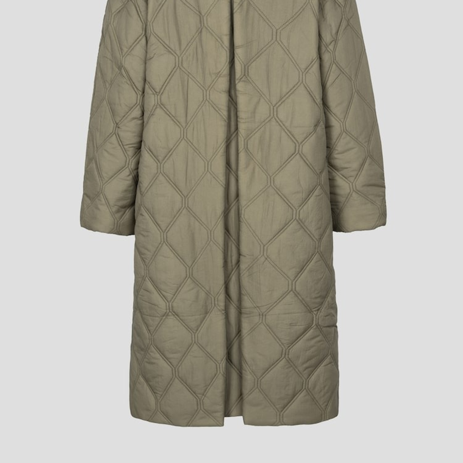 GANNI Quilt Raglan Midi Coat – Kalamata