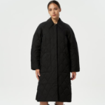 GANNI Quilt Raglan Midi Coat – Black