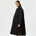 GANNI Quilt Raglan Midi Coat – Black