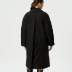 GANNI Quilt Raglan Midi Coat – Black
