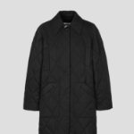 GANNI Quilt Raglan Midi Coat – Black