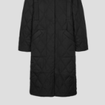 GANNI Quilt Raglan Midi Coat – Black