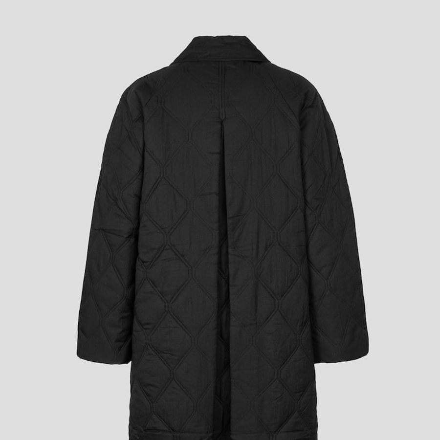 GANNI Quilt Raglan Midi Coat – Black