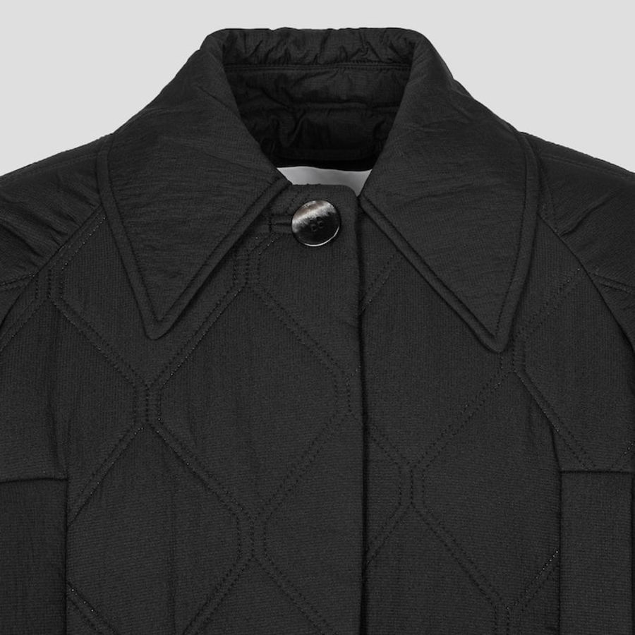 GANNI Quilt Raglan Midi Coat – Black