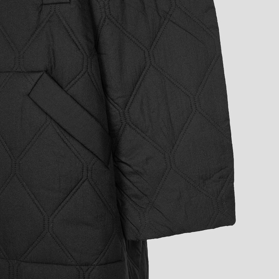 GANNI Quilt Raglan Midi Coat – Black