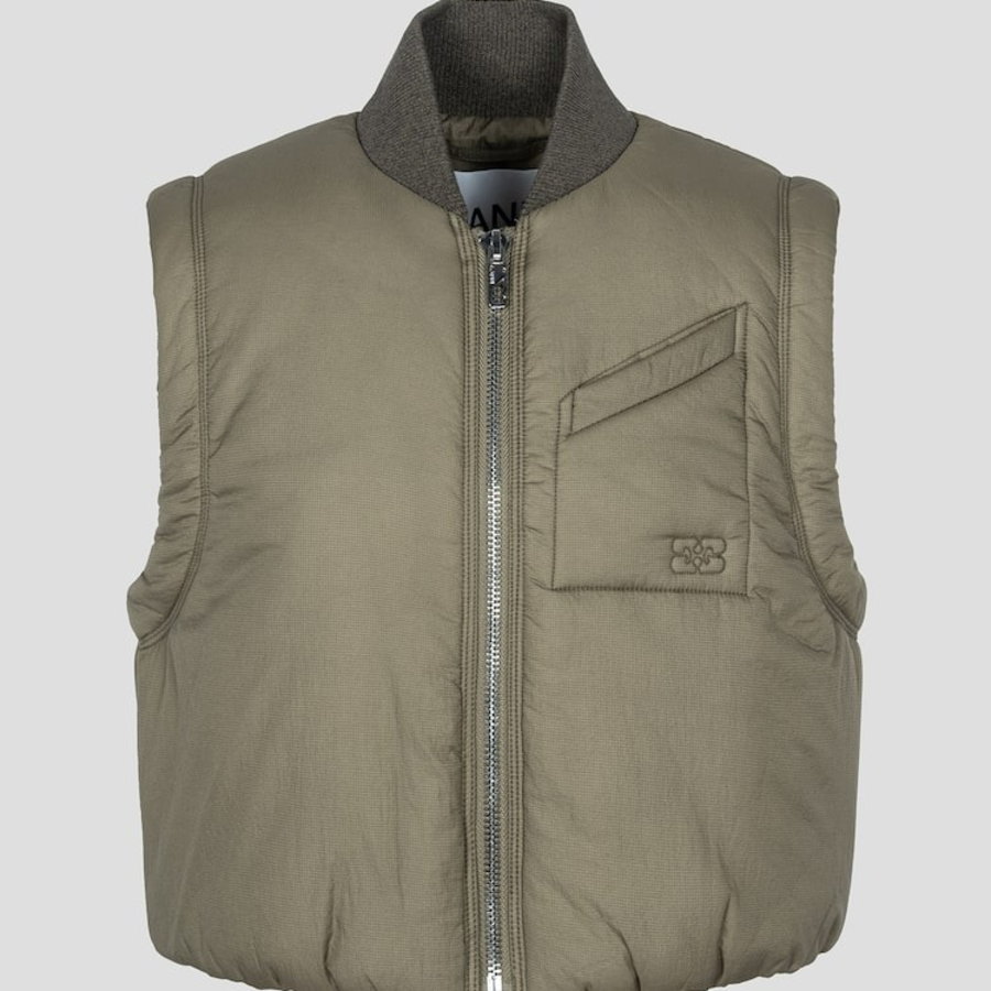 GANNI Quilt Short Vest – Black