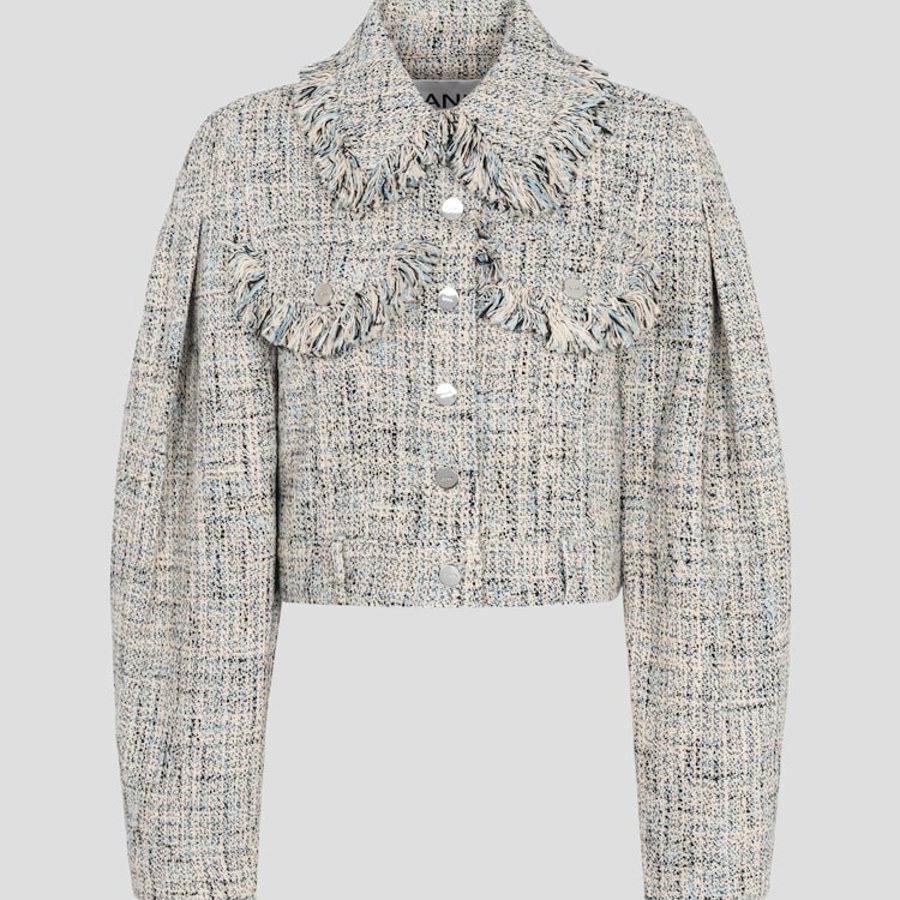 GANNI Summer Tweed Jacket – Sky Blue