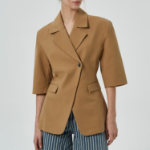GANNI Heavy Cotton Tailoring 3/4 Sleeve Blazer – Yellowish Brown