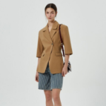 GANNI Heavy Cotton Tailoring 3/4 Sleeve Blazer – Yellowish Brown