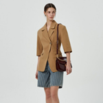 GANNI Heavy Cotton Tailoring 3/4 Sleeve Blazer – Yellowish Brown