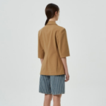 GANNI Heavy Cotton Tailoring 3/4 Sleeve Blazer – Yellowish Brown