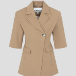 GANNI Heavy Cotton Tailoring 3/4 Sleeve Blazer – Yellowish Brown
