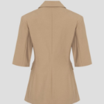 GANNI Heavy Cotton Tailoring 3/4 Sleeve Blazer – Yellowish Brown