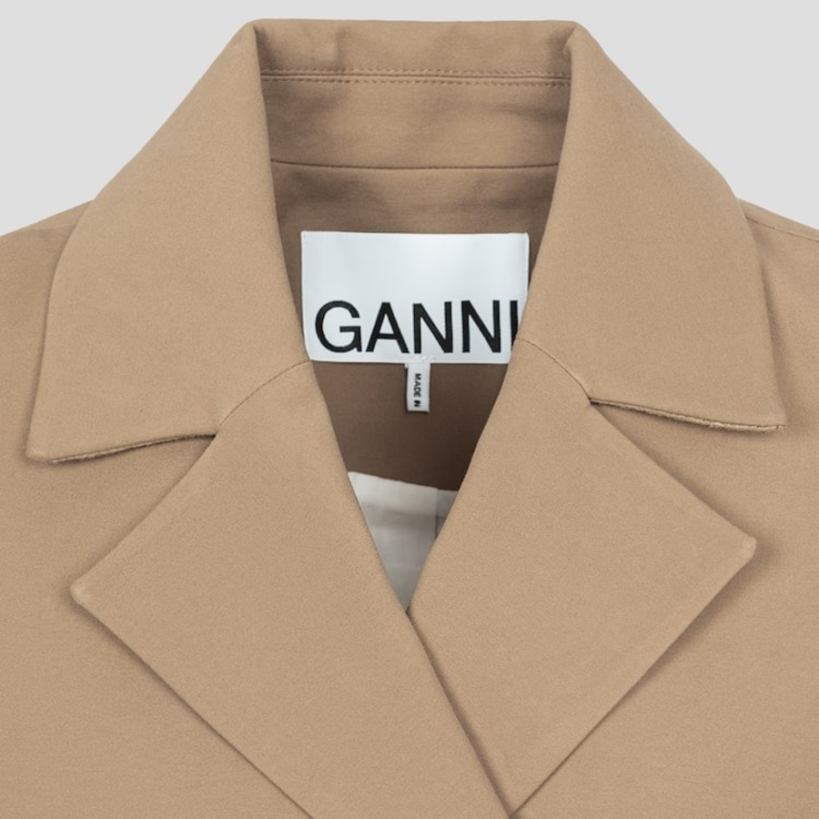 GANNI Heavy Cotton Tailoring 3/4 Sleeve Blazer – Yellowish Brown