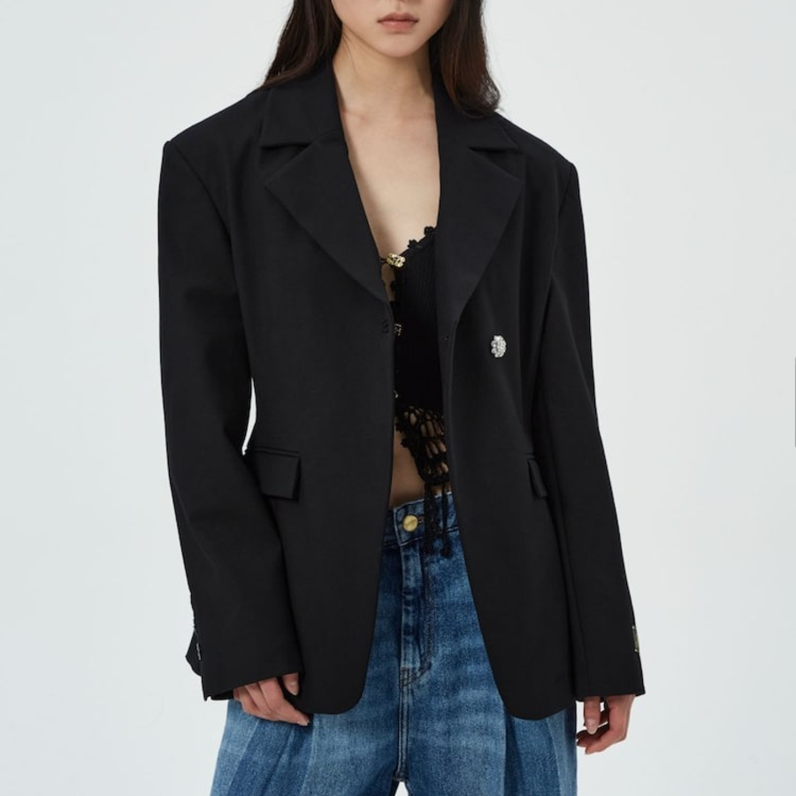 GANNI Heavy Cotton Tailoring Blazer – Black