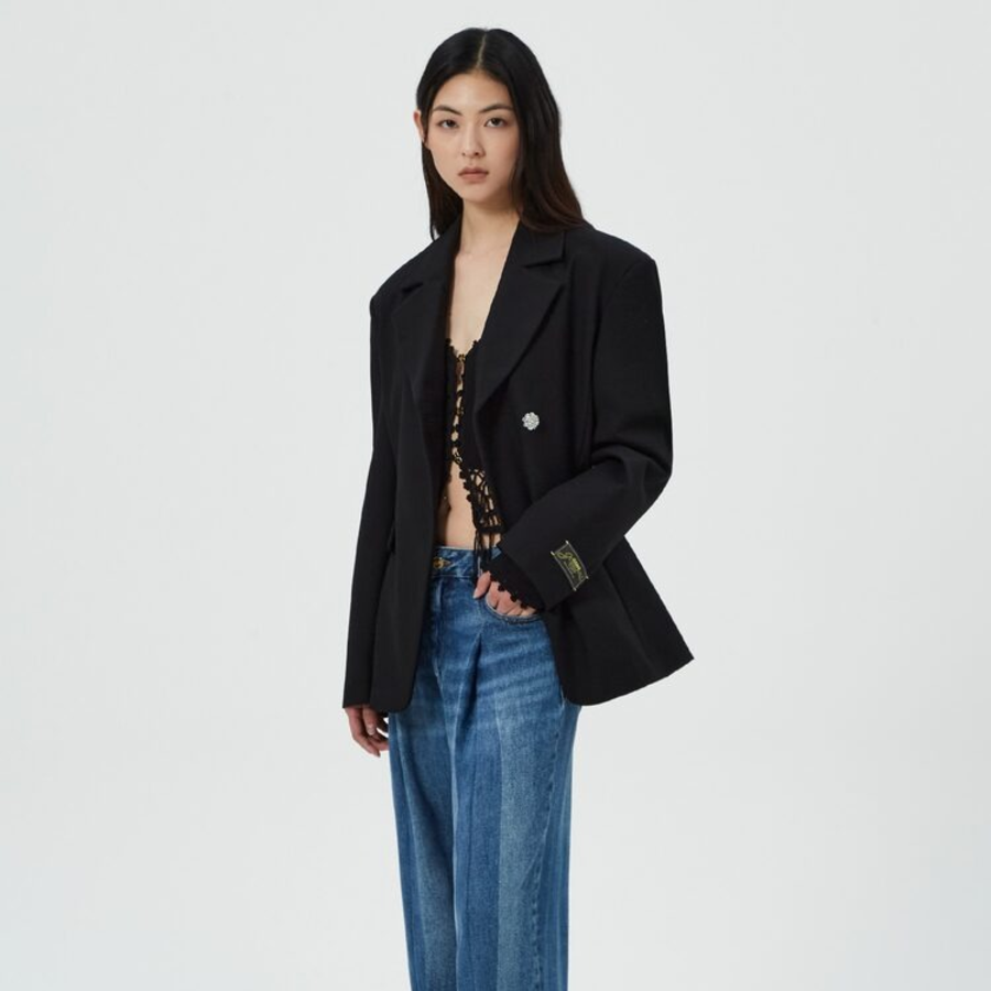 GANNI Heavy Cotton Tailoring Blazer – Black